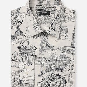 Express Slim New York Print Cotton Stretch Dress Shirt